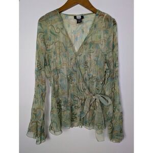 Y2K Ruffle Top Sheer Large Tie Front Fairy Bell Sleeve Wrap